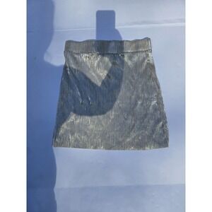 NWT La Mode Chic Metallic Pleated Mini Skirt – One Size – Silver Gold Shimmer...